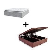 Cama Box Baú King 193 Tecido Sintético Marrom Com Colchão Nazar Molas Ensacadas com Pillow Top - Bello Box - Conforto (Espuma da Nasa) Viscoeslástico D33 Cinza