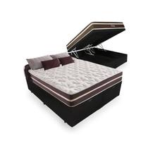 Cama Box Baú King 193 Tecido Sintético Preto com Colchão Little Angel - Bello Box - Mola Superlastic 62x193x203cm