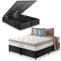 Cama Box Baú King Bipartido Preto Colchão Molas Ensacadas Pillow In Zidi Houston 193x203x70cm