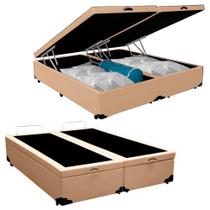 Cama Box Baú King Bipartido Sintético acabamento feito na cor Bege 192x203x44 Cama Box Baú King Bipartido Sintético acabamento feito na cor Bege 192x203x44