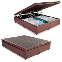 Cama Box Baú King Bipartido Sintético modelo na cor Marrom 192x203x44 Cama Box Baú King Bipartido Sintético modelo na cor Marrom 192x203x44