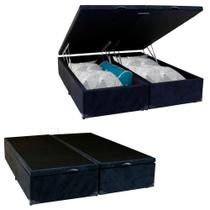 Cama Box Baú King Bipartido Suede visual elegante na cor Preto 192x203x44