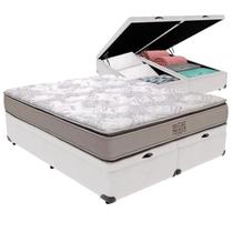 Cama Box Baú King Branco e Colchão Four Season Molas V-Tech
