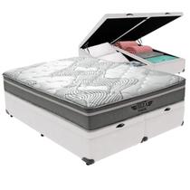 Cama Box Baú King Branco e Colchão Ibiza Molas V-Tech