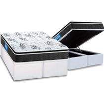 Cama Box Baú King: Colchão Anatômico Probel D40 Guarda Costas Premium Hiper Firme Pillow Top + Base CRC Courano White(193x203)