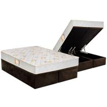 Cama Box Baú King: Colchão Espuma Castor D28 Sleep Max Duplo + Base CRC Suede Marrom(193x203)