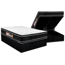 Cama Box Baú King: Colchão Espuma Castor D33 Black e White Air Double Face Euro Pillow + Base CRC Suede Black(193x203)