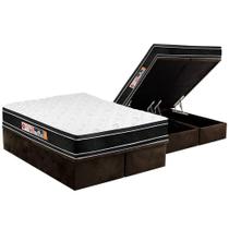 Cama Box Baú King: Colchão Espuma Castor D33 Black e White Air Double Face Euro Pillow + Base CRC Suede Brown(193x203)