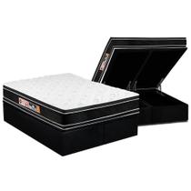 Cama Box Baú King: Colchão Espuma Castor D33 Black e White Air Euro Pillow + Base CRC Suede Black(193x203)