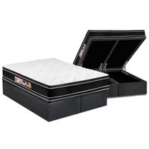 Cama Box Baú King: Colchão Espuma Castor D33 Black e White Double Face + Base CRC Suede Gray(193x203)