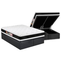 Cama Box Baú King: Colchão Espuma Castor D45 Black e White Air Double Face + Base CRC Suede Gray(193x203)