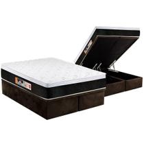 Cama Box Baú King: Colchão Espuma Castor D45 Black e White Air Euro Pillow + Base CRC Suede Brown(193x203)