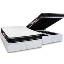 Cama Box Baú King: Colchão Espuma D33 Castor Black e White Air Double Face Euro Pillow + Base CRC Courano White(193x203)