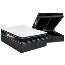 Cama Box Baú King: Colchão Espuma D33 Castor Black e White Air Double Face Euro Pillow + Base CRC Suede Gray(193x203)