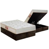 Cama Box Baú King: Colchão Espuma D33 Castor Sleep Max Relax + Base CRC Suede Brown(193x203)