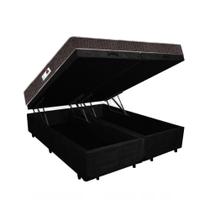 Cama Box Baú King Colchão Espuma D45 Bordado + Box Suede Preto Serra Negra 62x193x203