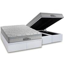 Cama Box Baú King: Colchão Espuma Probel D40 Guarda Costas Premium Hiper Firme Euro Pillow + Base CRC Courano White(193x203)