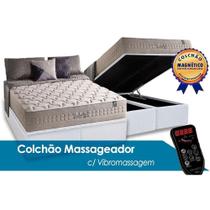 Cama Box Baú King: Colchão Molas Anjos MasterPocket Ensacadas c/Vibro Massagem Commodite + Base CRC Courano White(193x203)