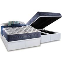 Cama Box Baú King: Colchão Molas Ensacadas Anjos MasterPocket Blue Sea + Base CRC Courano Branco(193x203)
