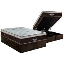 Cama Box Baú King: Colchão Molas Ensacadas Ortobom SuperPocket Sleep King + Base CRC Suede Brown(186x198)