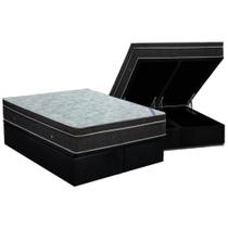 Cama Box Baú King: Colchão Molas Ortobom Nanolastic Light + Base CRC Suede Black(186x198)