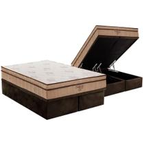 Cama Box Baú King: Colchão Molas Ortobom SuperPocket Celebrita + Base CRC Suede Brown(186x198)