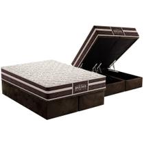 Cama Box Baú King: Colchão Ortopédico Probel Guarda Costas Extra Firme + Base CRC Suede Brown(193x203)