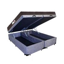 Cama Box Baú King Colchão Top Line Mola Bonnel + Box Bipartido Suede Cinza Serra Negra 63x193x203