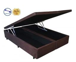 Cama Box Baú King Convencional Marrom Bipartido Com Pistão A Gás - 193x203x41