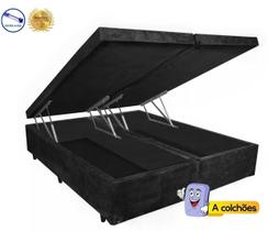 Cama Box Baú King Egoflex Bipartido AColchoes Suede Preto 41x193x203 - Apeixoto