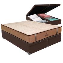 Cama Box Baú King Marrom e Colchão Madrid Molas V-Tech Cama Box Baú King Marrom e Colchão Madrid Molas V-Tech