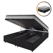 Cama Box Baú King Preto + Colchão Ortopedico Espuma D33 Pillow Top Hanover One 193x203x64cm