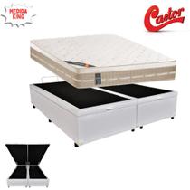 Cama Box Baú King Sintético + Colchão Castor Premium com Euro Pillow e Molas Tecnopedic System 193x203x72