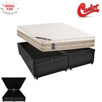 Cama Box Baú King Sintético + Colchão Castor Premium com Euro Pillow e Molas Tecnopedic System 193x203x72