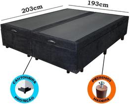 Cama Box Baú King Size Bipartido Suede Preto com pistão a gás