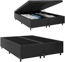 Cama Box Baú King Size Blindado Bipartido Sintético Preto com pistão a gás - Real Comfort estofados