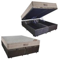 Cama Box Baú King Suede Bipartido + Colchão Ortobom Airtech Molas Ensacadas 65x193x203 Marrom Cama Box Baú King Suede Bipartido + Colchão Ortobom Airtech Molas Ensacadas 65x193x203 Marrom