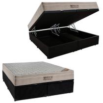 Cama Box Baú King Suede Bipartido + Colchão Ortobom Airtech Molas Ensacadas 65x193x203 Preto