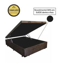 Cama Box Baú Luxo Blindado Casal AColchoes Suede Marrom 41x138x188 Cama Box Baú Luxo Blindado Casal AColchoes Suede Marrom 41x138x188