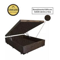 Cama Box Baú Luxo Blindado Casal AColchoes Suede Marrom 49x138x188 Cama Box Baú Luxo Blindado Casal AColchoes Suede Marrom 49x138x188