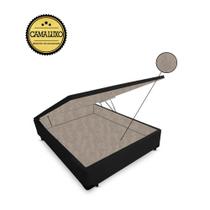 Cama Box Baú Luxo Blindado Casal AColchoes Suede Preto 41x138x188 Cama Box Baú Luxo Blindado Casal AColchoes Suede Preto 41x138x188