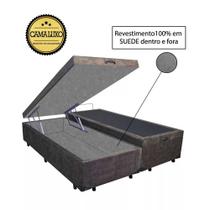Cama Box Baú Luxo Blindado Casal Bipartido AColchoes Suede Marrom 41x138x188 Cama Box Baú Luxo Blindado Casal Bipartido AColchoes Suede Marrom 41x138x188