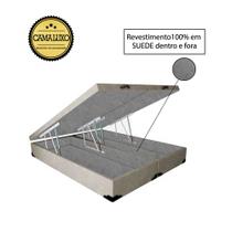 Cama Box Baú Luxo Blindado King Bipartido NK Camas Suede Bege 41x193x203 Cama Box Baú Luxo Blindado King Bipartido NK Camas Suede Bege 41x193x203