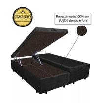 Cama Box Baú Luxo Blindado King Bipartido NK Camas Suede Preto 41x193x203