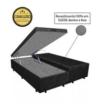 Cama Box Baú Luxo Blindado King Bipartido NK Camas Suede Preto 41x193x203 Cama Box Baú Luxo Blindado King Bipartido NK Camas Suede Preto 41x193x203