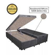 Cama Box Baú Luxo Blindado Queen Bipartido NK Camas Suede Cinza 41x158x198