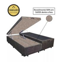 Cama Box Baú Luxo Blindado Queen Bipartido NK Camas Suede Marrom 41x158x198 Cama Box Baú Luxo Blindado Queen Bipartido NK Camas Suede Marrom 41x158x198