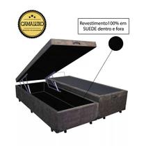 Cama Box Baú Luxo Blindado Queen Bipartido NK Camas Suede Marrom 41x158x198 Cama Box Baú Luxo Blindado Queen Bipartido NK Camas Suede Marrom 41x158x198