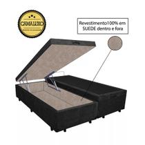 Cama Box Baú Luxo Blindado Queen Bipartido NK Camas Suede Preto 49x158x198 Cama Box Baú Luxo Blindado Queen Bipartido NK Camas Suede Preto 49x158x198