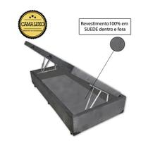 Cama Box Baú Luxo Blindado Solteirão AColchoes Suede Cinza 49x96x203 Cama Box Baú Luxo Blindado Solteirão AColchoes Suede Cinza 49x96x203